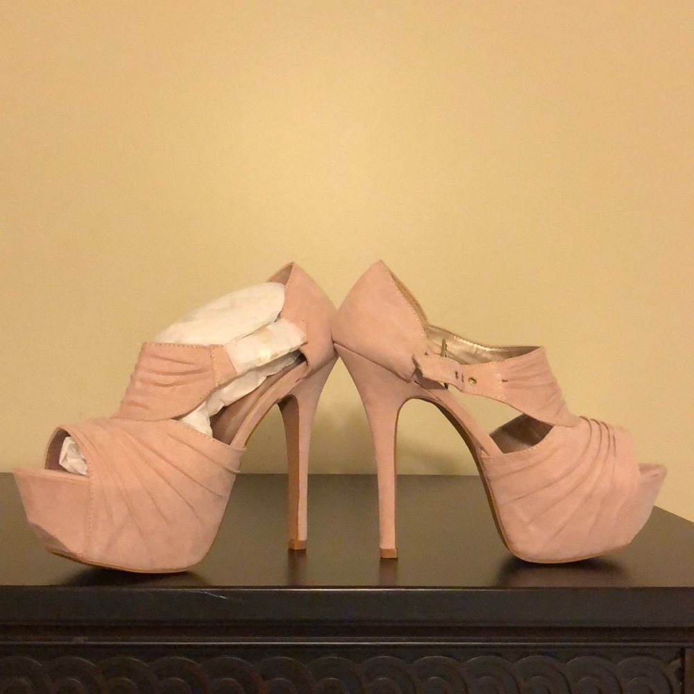Blush faux suede hi heels